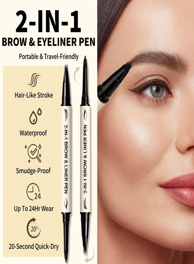 يوكانبي قلم تحديد الحواجب وقلم تحديد العيون الجل من يوكانبي 2 في 1 - قلم تحديد الحواجب بتقنية الميكروبليدينغ مع رأس فرشاة بزاوية لتحديد الحواجب + قلم تحديد عيون فائق الدقة 1.5 مم، مقاوم للماء، سريع الجفاف، يدوم طويلاً (بني داكن) - Image 4